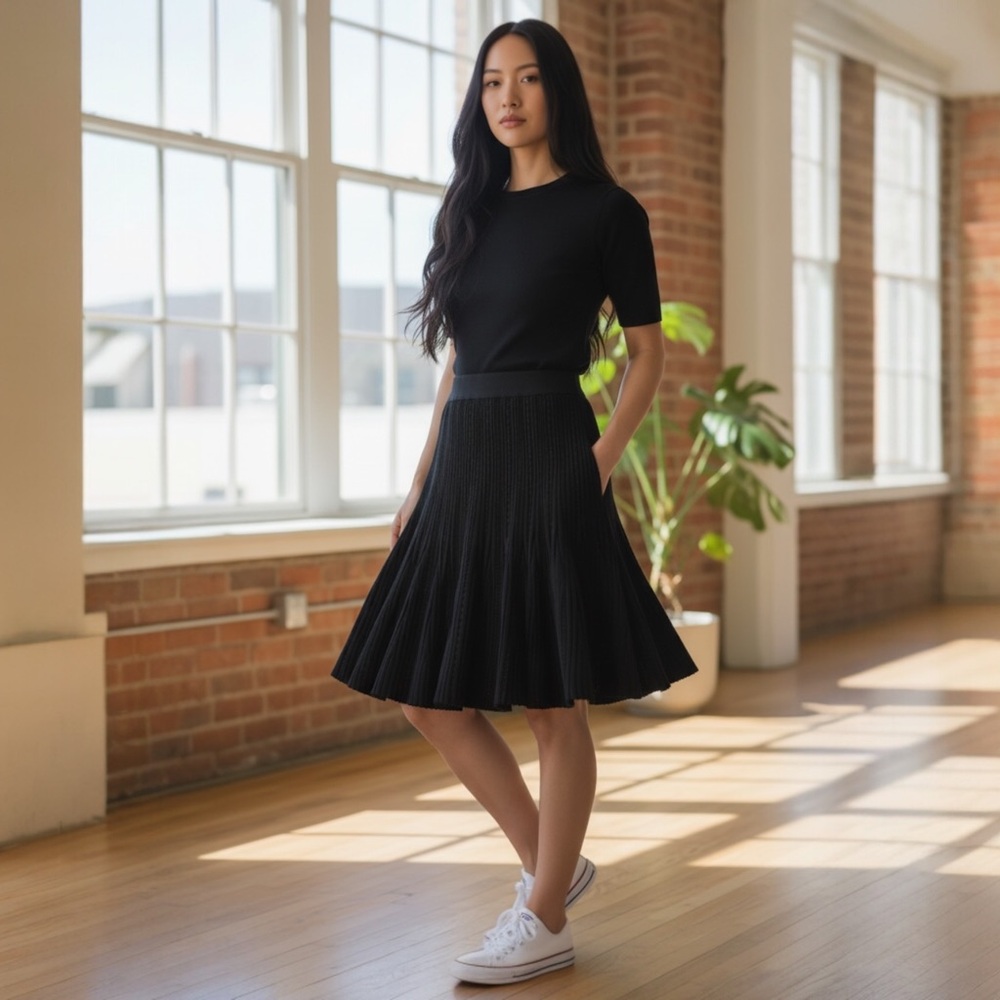 PAOLA BERNARDI Pleated A-Line Skirt Black S